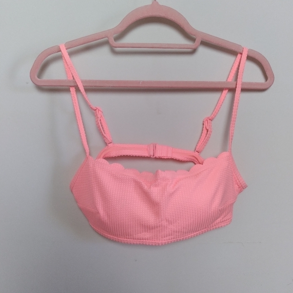 Aerie Coral Textured Scalloped Edge Spaghetti Strap Bandeau Bikini Top Medium